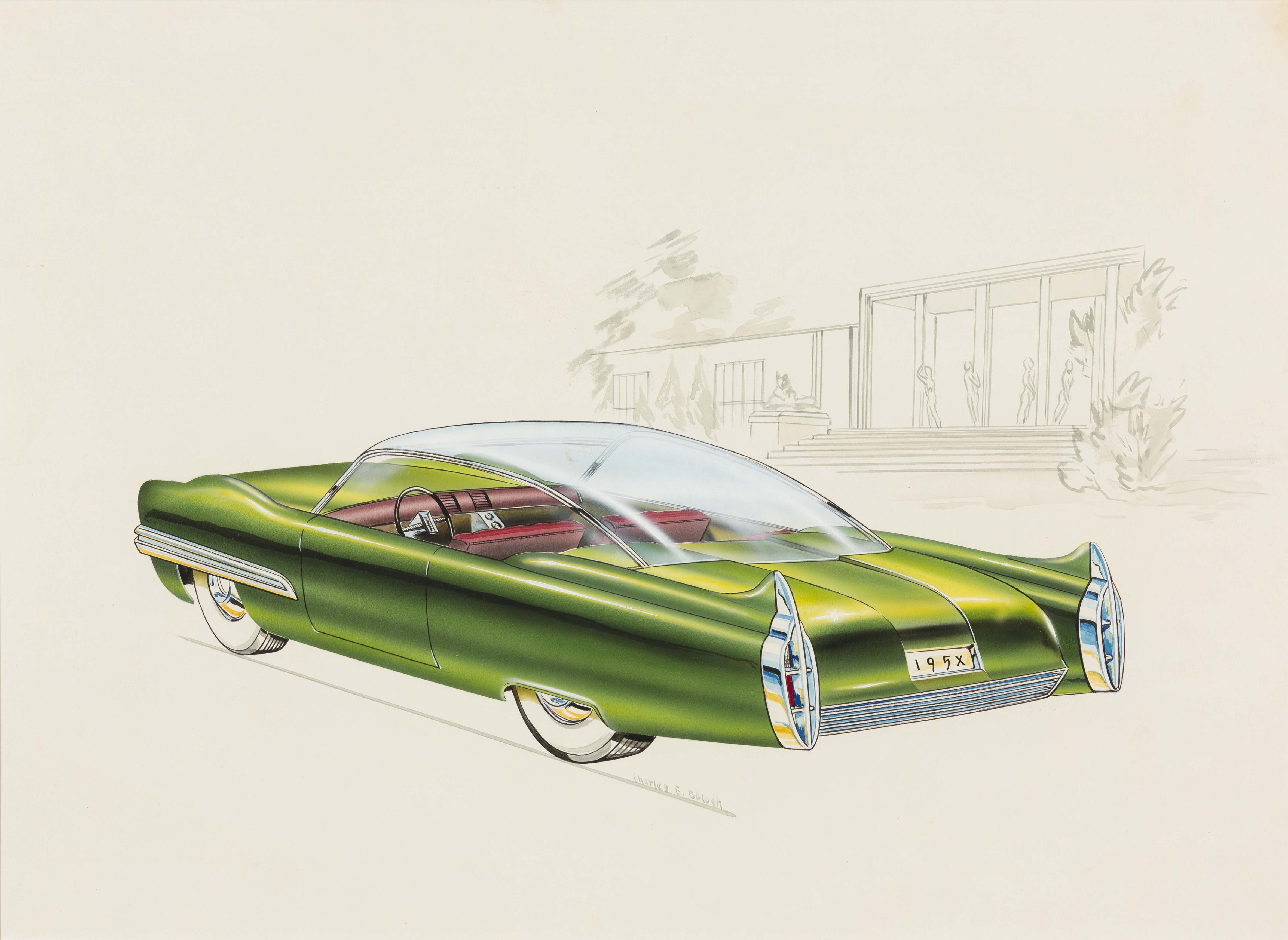 Lincoln XL-500 Concept Car, 1952, Charles E. Balogh, American; watercolor, gouache, airbrush, ink, graphite on illustration board.